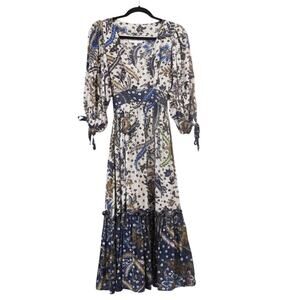 Cara Cara Round Hill Mixed Floral Batik Print Midi Dress Size XS